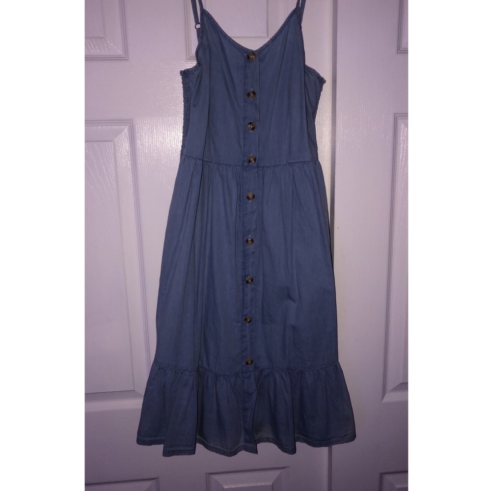 Light Blue Flowy Dress with Wooden Buttons